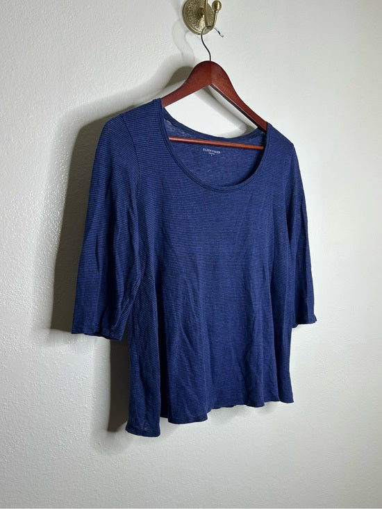 Eileen Fisher Eileen Fisher 100% Linen Lighweight Scoop Neck Blue Striped Short Sleeve Top - Linen