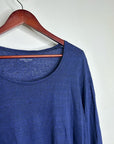 Eileen Fisher 100% Linen Lighweight Scoop Neck Blue Striped Short Sleeve Top