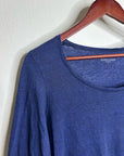 Eileen Fisher 100% Linen Lighweight Scoop Neck Blue Striped Short Sleeve Top