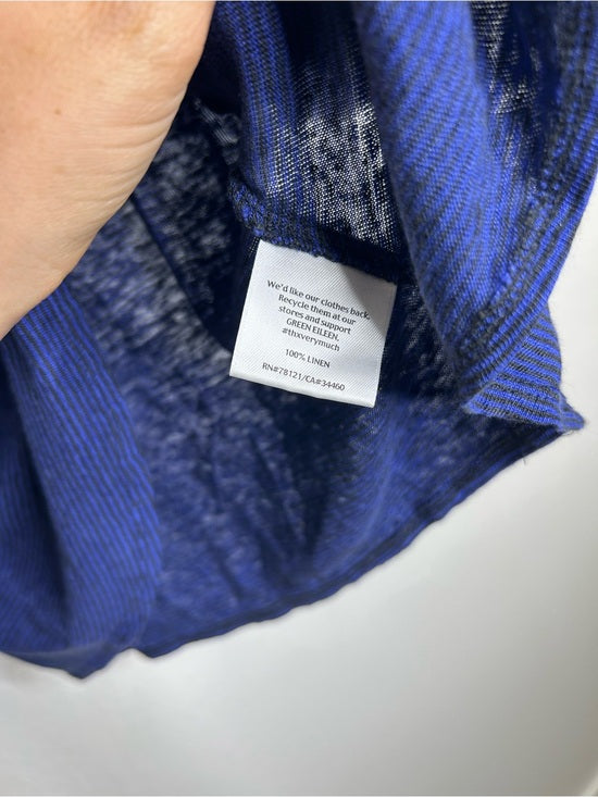 Eileen Fisher 100% Linen Lighweight Scoop Neck Blue Striped Short Sleeve Top