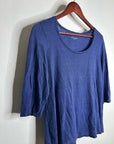 Eileen Fisher 100% Linen Lighweight Scoop Neck Blue Striped Short Sleeve Top