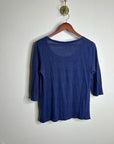 Eileen Fisher 100% Linen Lighweight Scoop Neck Blue Striped Short Sleeve Top