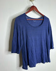 Eileen Fisher 100% Linen Lighweight Scoop Neck Blue Striped Short Sleeve Top