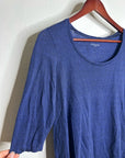 Eileen Fisher 100% Linen Lighweight Scoop Neck Blue Striped Short Sleeve Top