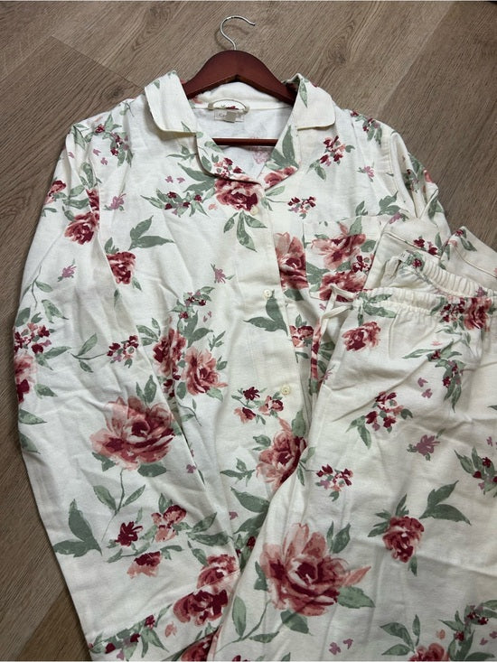 Garnet Hill 100% Organic Cotton Floral White Long Sleeve Pajama Set