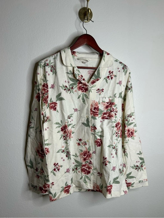 Garnet Hill 100% Organic Cotton Floral White Long Sleeve Pajama Set