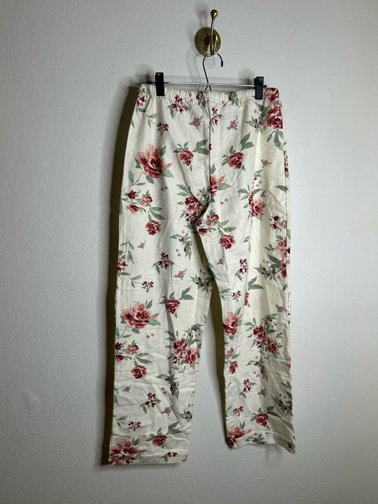 Garnet Hill 100% Organic Cotton Floral White Long Sleeve Pajama Set