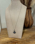 925 Sterling Silver Blue Sapphire Topaz Anchor Studded Pendant Necklace