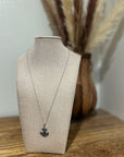 925 Sterling Silver Blue Sapphire Topaz Anchor Studded Pendant Necklace