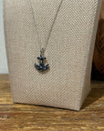 925 Sterling Silver Blue Sapphire Topaz Anchor Studded Pendant Necklace