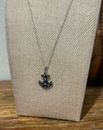 925 Sterling Silver Blue Sapphire Topaz Anchor Studded Pendant Necklace