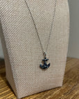 925 Sterling Silver Blue Sapphire Topaz Anchor Studded Pendant Necklace