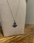 925 Sterling Silver Blue Sapphire Topaz Anchor Studded Pendant Necklace
