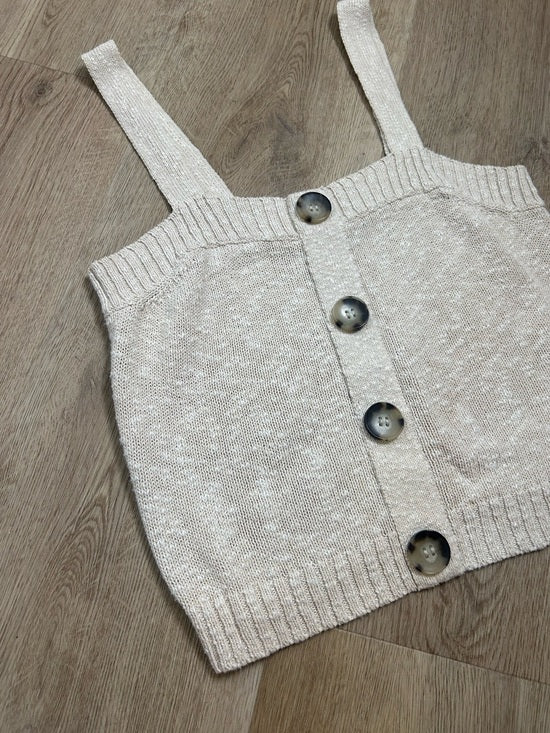 525 American Cotton Linen Textured Chunky Button Down Sweater Tank Neutral