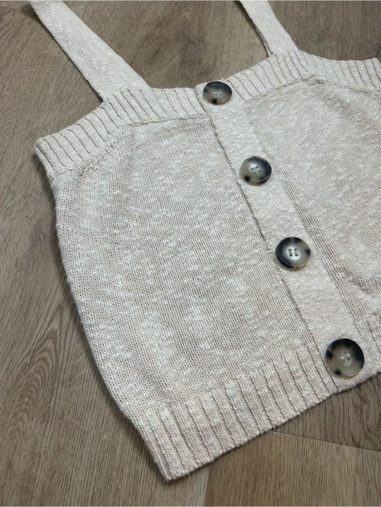 525 American Cotton Linen Textured Chunky Button Down Sweater Tank Neutral