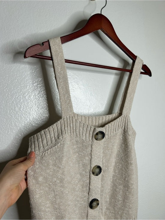 525 American Cotton Linen Textured Chunky Button Down Sweater Tank Neutral