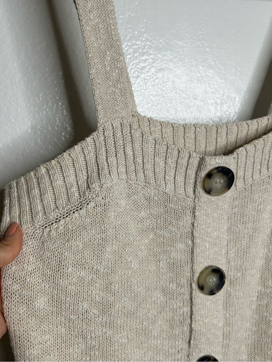 525 American Cotton Linen Textured Chunky Button Down Sweater Tank Neutral