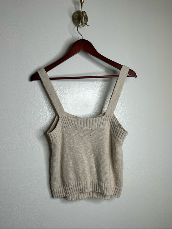 525 American Cotton Linen Textured Chunky Button Down Sweater Tank Neutral