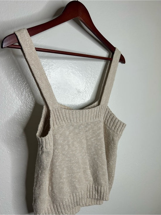 525 American Cotton Linen Textured Chunky Button Down Sweater Tank Neutral