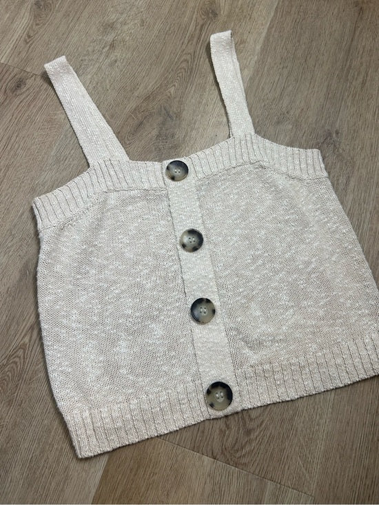 525 American Cotton Linen Textured Chunky Button Down Sweater Tank Neutral