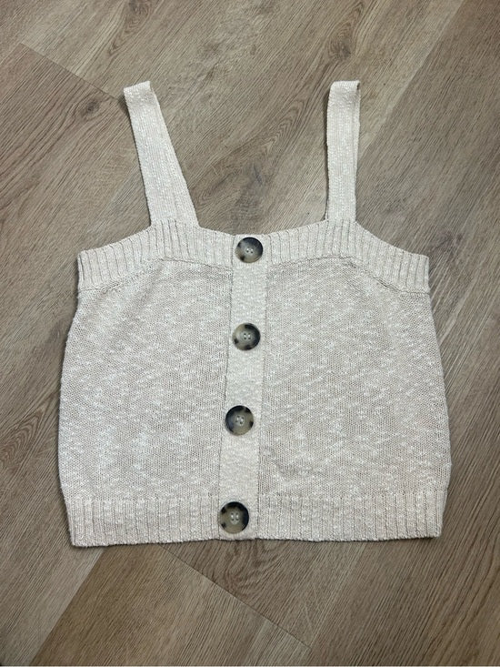 525 American Cotton Linen Textured Chunky Button Down Sweater Tank Neutral