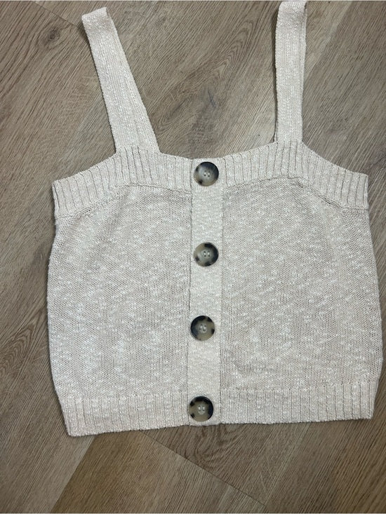 525 American Cotton Linen Textured Chunky Button Down Sweater Tank Neutral
