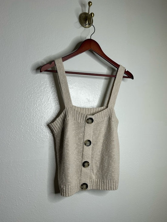 525 American Cotton Linen Textured Chunky Button Down Sweater Tank Neutral