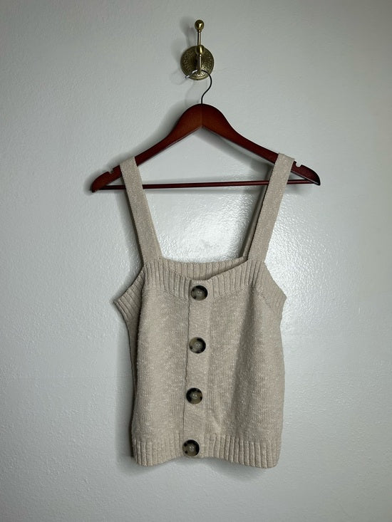 525 American Cotton Linen Textured Chunky Button Down Sweater Tank Neutral