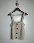 525 American Cotton Linen Textured Chunky Button Down Sweater Tank Neutral