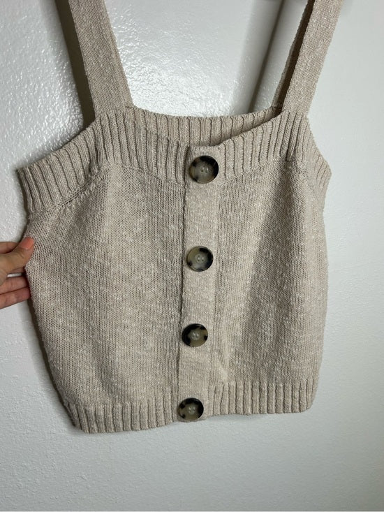 525 American Cotton Linen Textured Chunky Button Down Sweater Tank Neutral