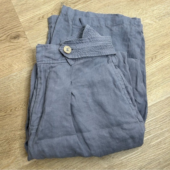 Nicole Miller Nicole Miller 100% Linen Belted Straight Leg Cropped Trouser Pant - Linen