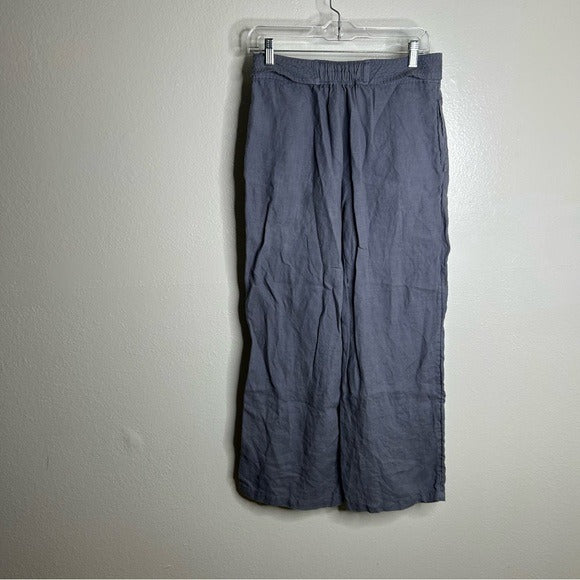 Nicole Miller 100% Linen Belted Straight Leg Cropped Trouser Pant
