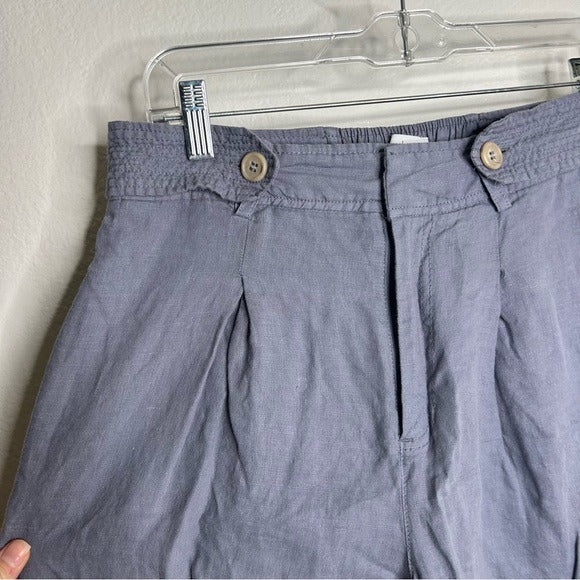 Nicole Miller 100% Linen Belted Straight Leg Cropped Trouser Pant