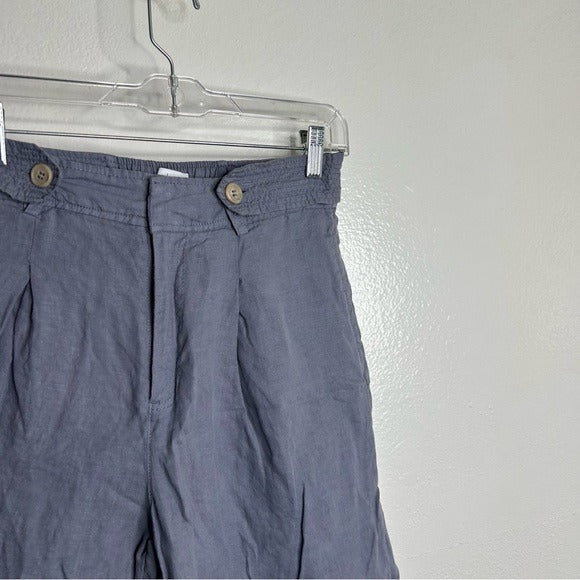 Nicole Miller 100% Linen Belted Straight Leg Cropped Trouser Pant