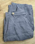 Nicole Miller 100% Linen Belted Straight Leg Cropped Trouser Pant