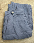 Nicole Miller 100% Linen Belted Straight Leg Cropped Trouser Pant