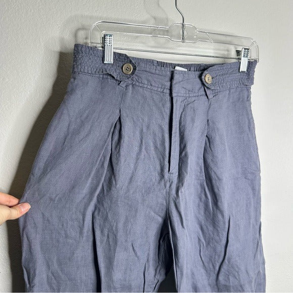 Nicole Miller 100% Linen Belted Straight Leg Cropped Trouser Pant