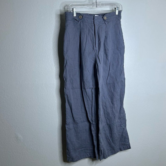 Nicole Miller 100% Linen Belted Straight Leg Cropped Trouser Pant