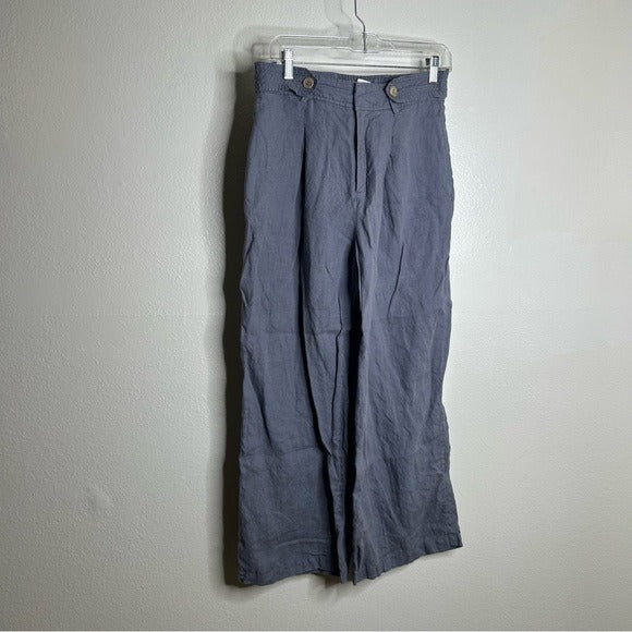 Nicole Miller 100% Linen Belted Straight Leg Cropped Trouser Pant