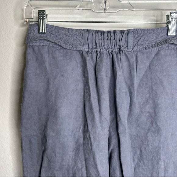 Nicole Miller 100% Linen Belted Straight Leg Cropped Trouser Pant