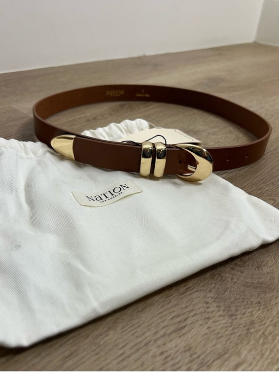 Nation LTD Nation LA Genuine Leather Joss Belt in Cognac Brown Gold Hardware - Leather
