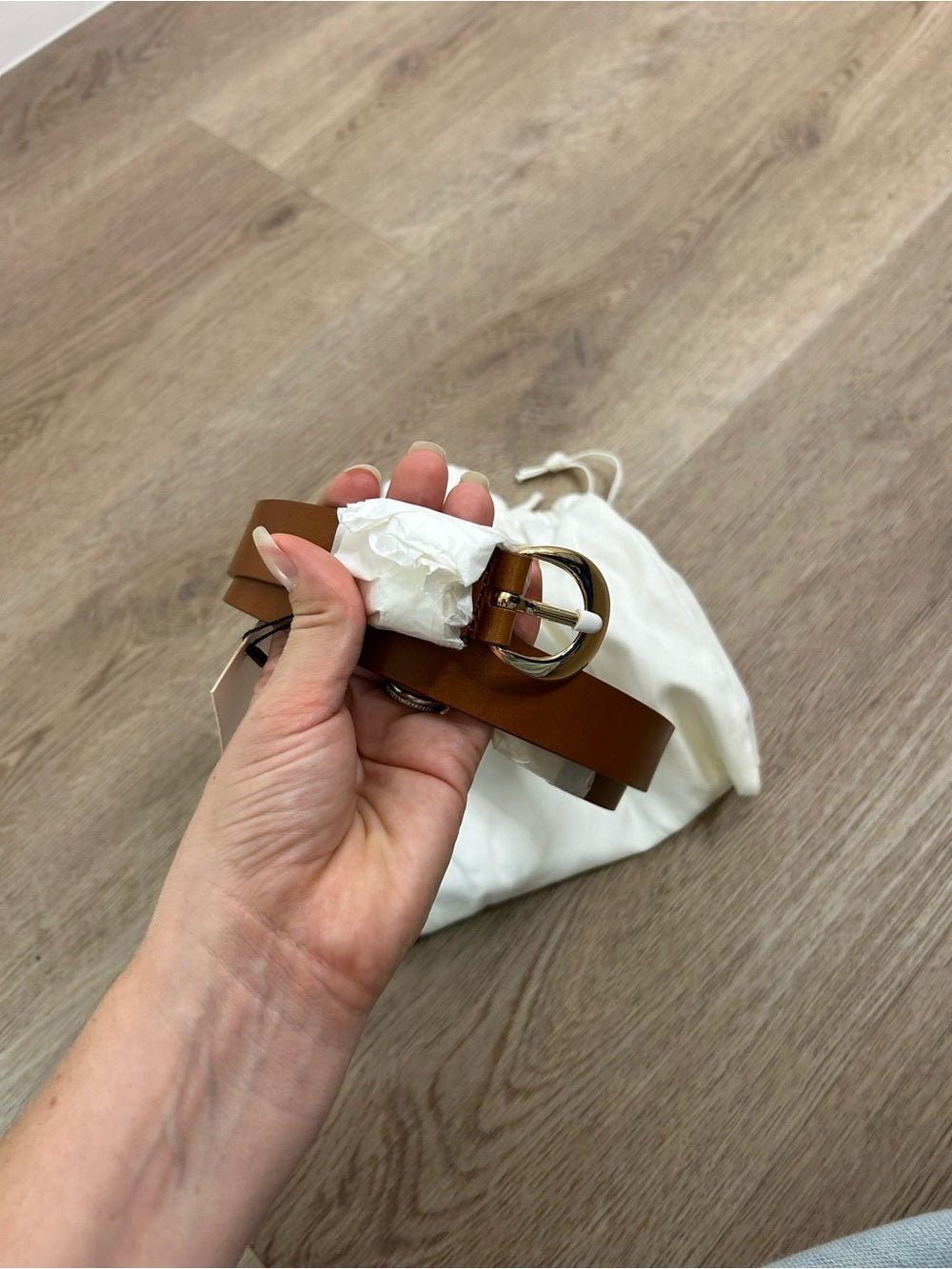 Nation LA Genuine Leather Joss Belt in Cognac Brown Gold Hardware