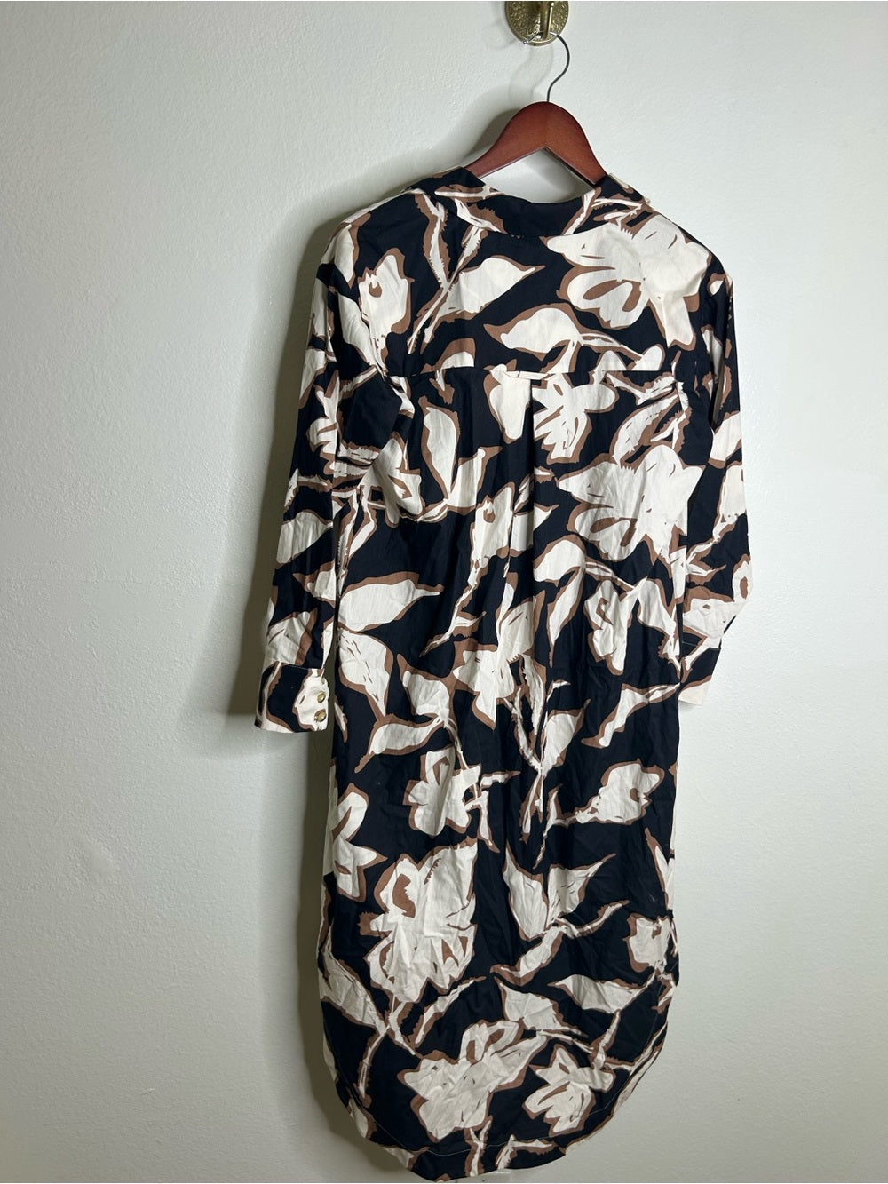 Anthropologie Maeve 100% Cotton Neutral Floral Button Down Shirt Midi Dress