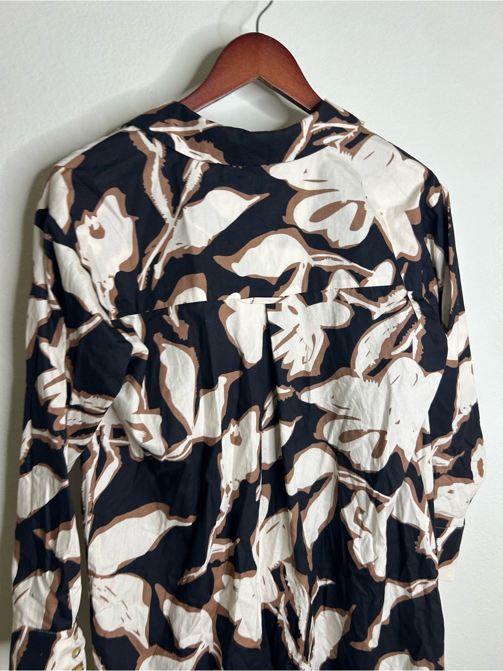 Anthropologie Maeve 100% Cotton Neutral Floral Button Down Shirt Midi Dress