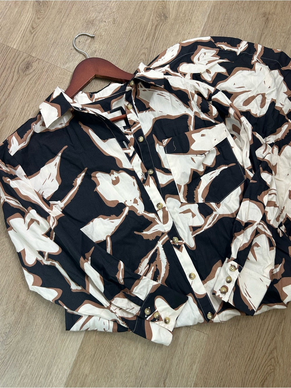 Anthropologie Maeve 100% Cotton Neutral Floral Button Down Shirt Midi Dress
