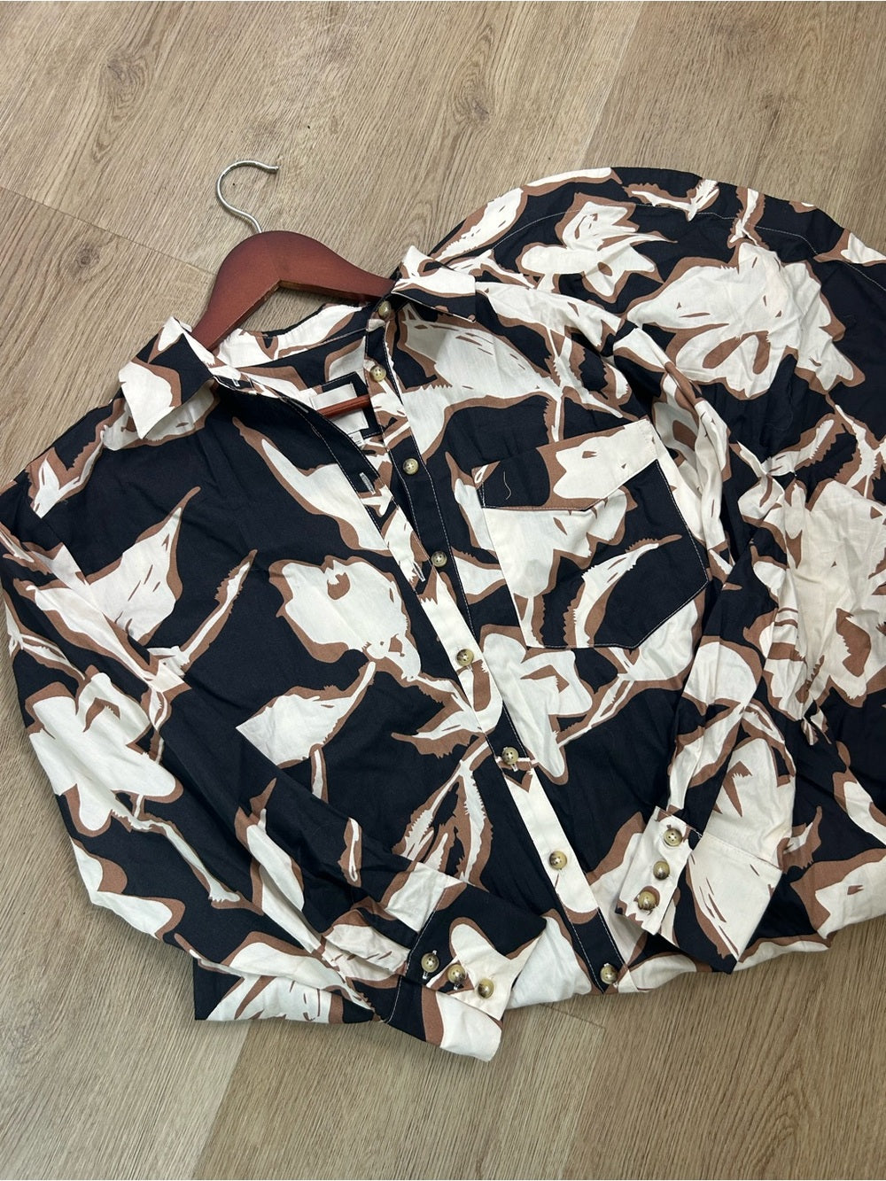 Anthropologie Maeve 100% Cotton Neutral Floral Button Down Shirt Midi Dress