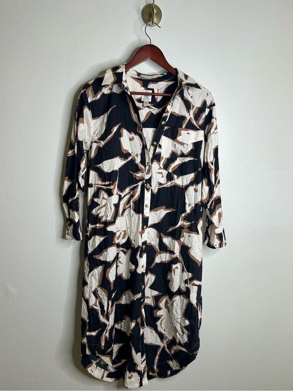 Anthropologie Maeve 100% Cotton Neutral Floral Button Down Shirt Midi Dress