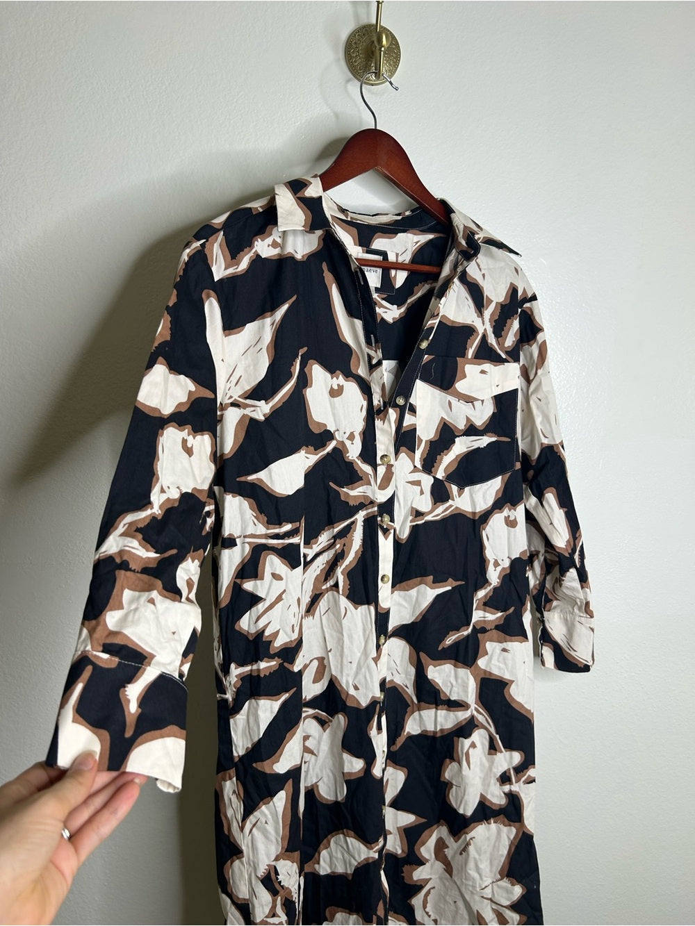 Anthropologie Maeve 100% Cotton Neutral Floral Button Down Shirt Midi Dress