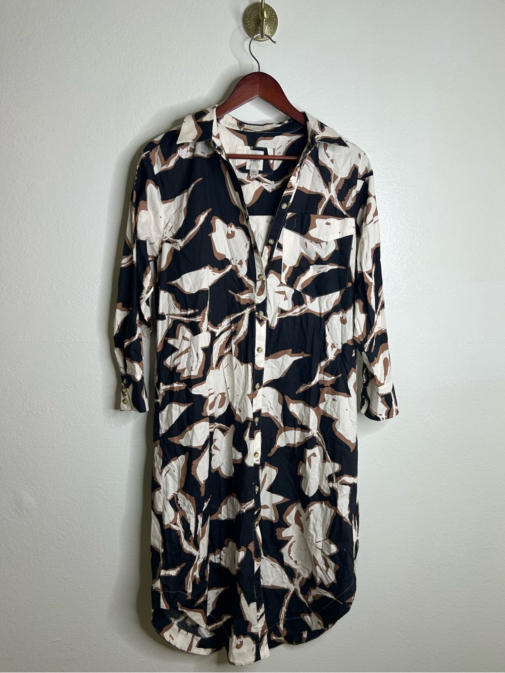 Anthropologie Maeve 100% Cotton Neutral Floral Button Down Shirt Midi Dress
