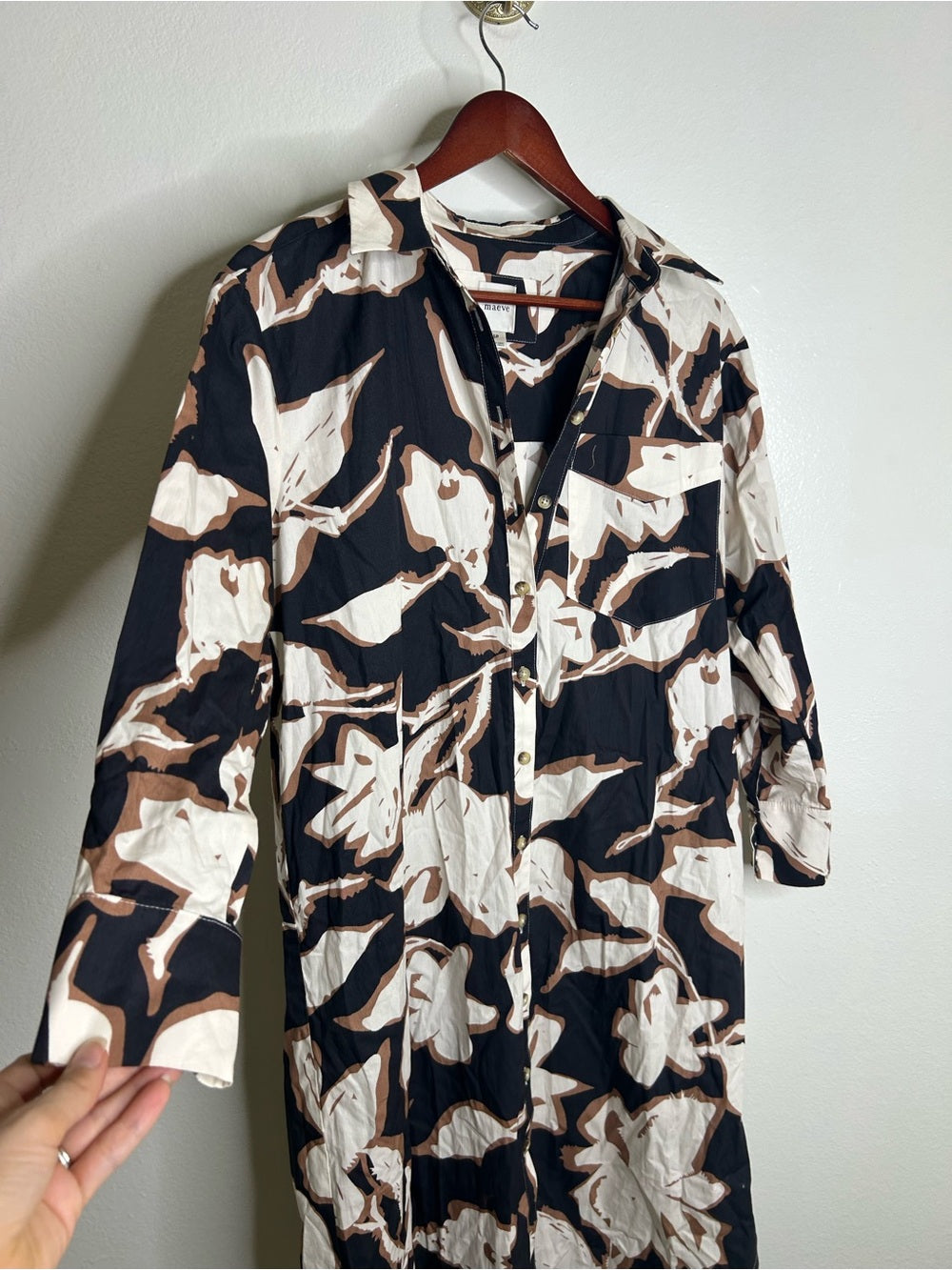 Anthropologie Maeve 100% Cotton Neutral Floral Button Down Shirt Midi Dress